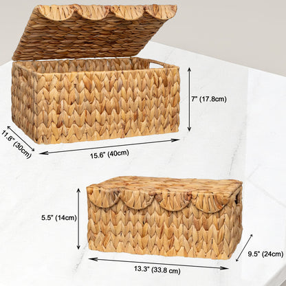 LAQUEDECRAFT Wicker Storage Basket with Lid (Set of 2)