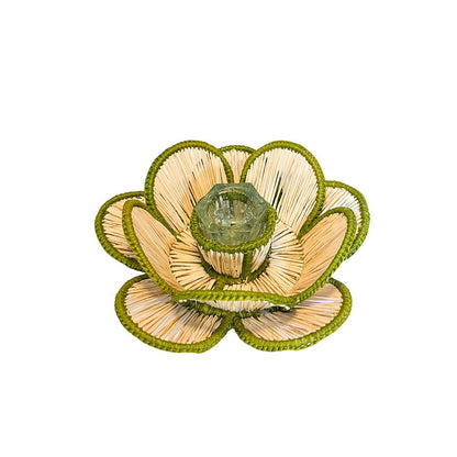 Flora Handwoven Candle Holder in Green