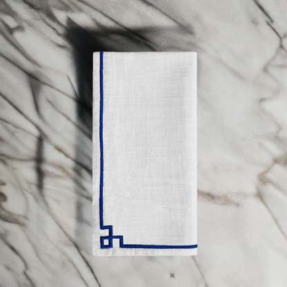 Vibhsa Cotton Table Napkins | Set of 4, Blue Embroidery, 20"x20"
