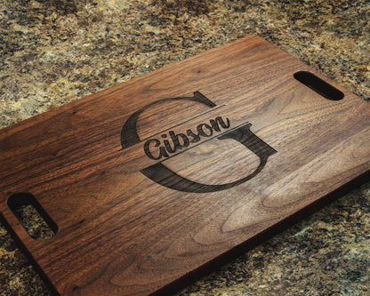 Personalized Cutting Board Wedding Gift, Monogrammed Cutting Board 18" x 12" With Juice Groove and Handles, Christmas, USA Made