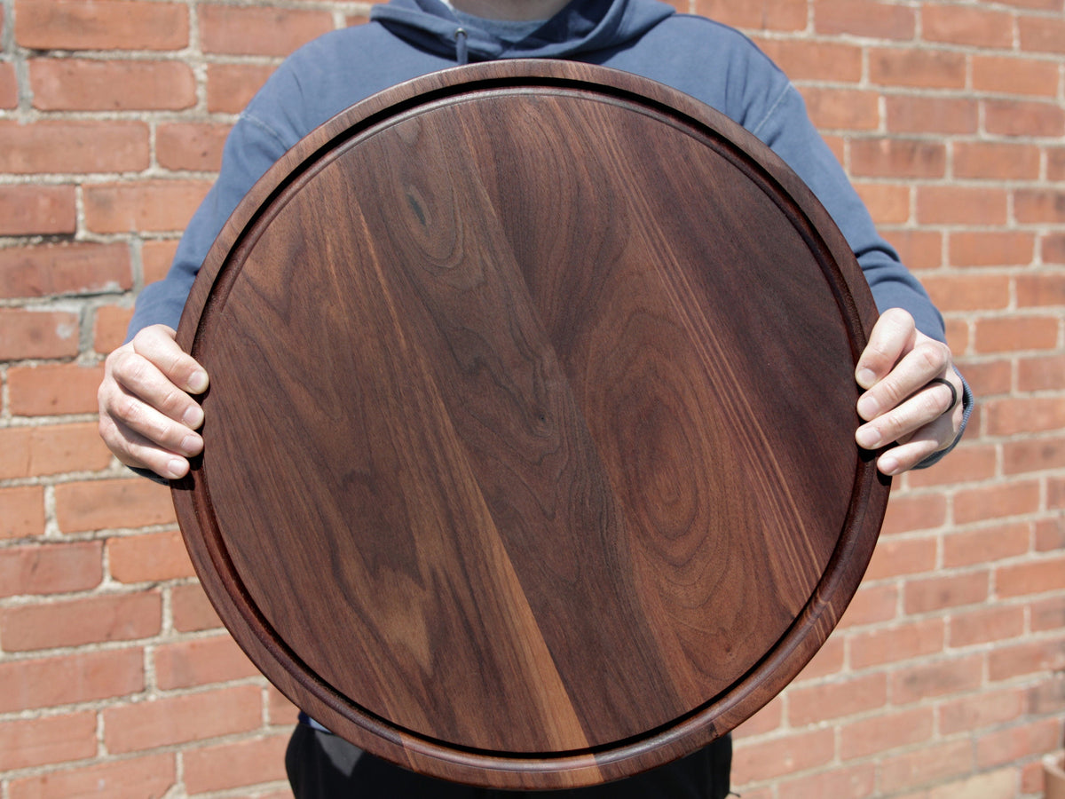 18" Walnut Personalized Round Board with Juice Groove, 18” Round Personalized Charcuterie Board, Wedding Gift, Gift For the Couple, USA Made