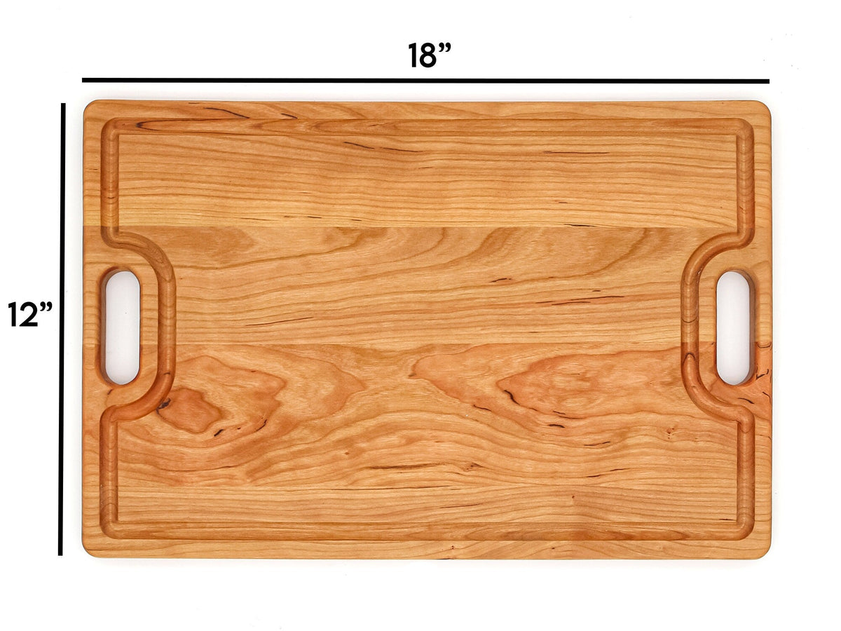 Large Cherry Wood Cutting Board With Juice Groove and Handles 18 x 12 Inches, Cherry Charcuterie Board, Cherry Cheese Board, 100% USA Made