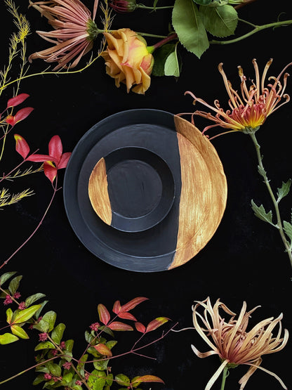 Matte Black w/ Wood Texture (Circular) Plates and Dinnerware