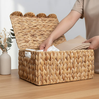LAQUEDECRAFT Wicker Storage Basket with Lid (Set of 2)