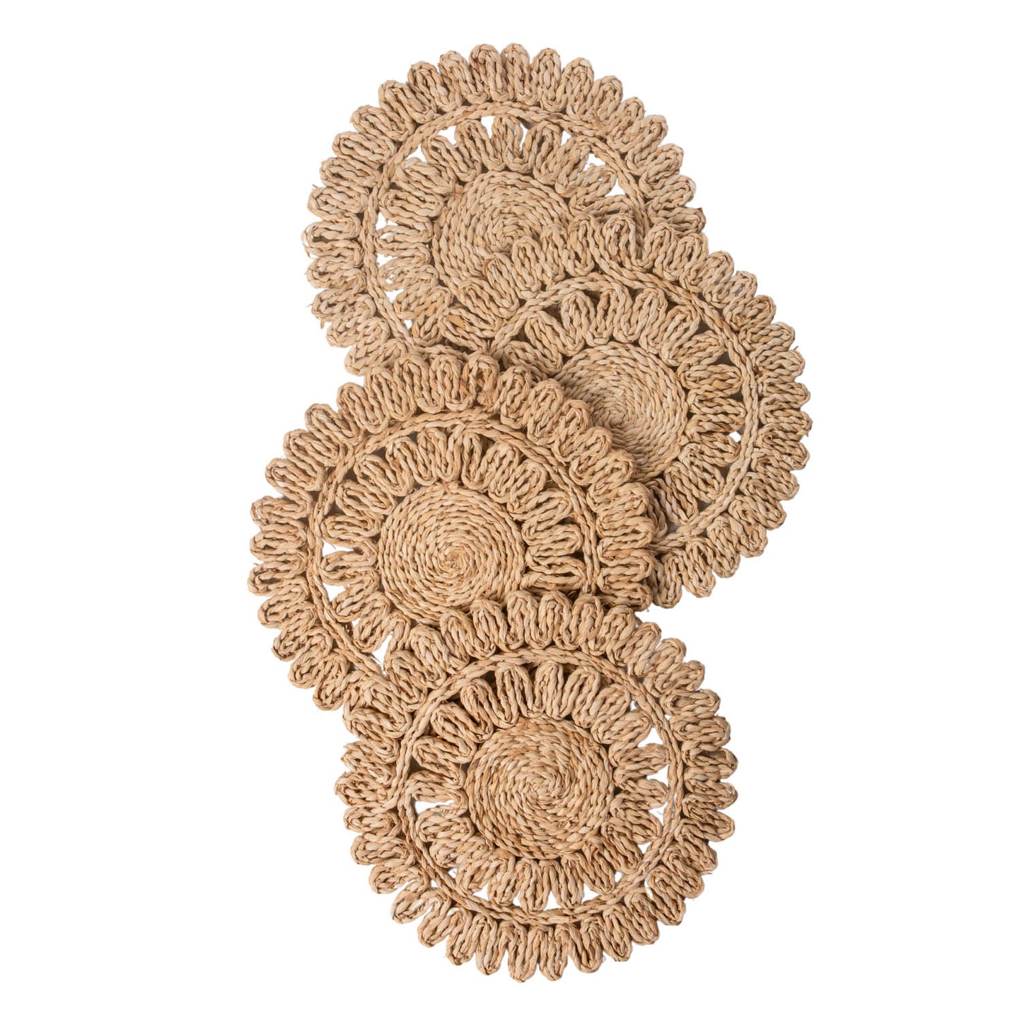 13.8" Round Corn Husk Placemats Set of 4 | Boho Rattan Woven Table Mats | Farmhouse Spring Plate Chargers Like Water Hyacinth, Seagrass for Wedding, Party, Christmas, Events