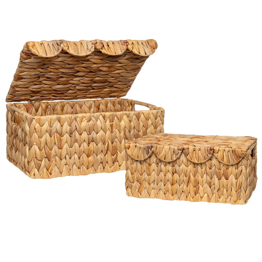 LAQUEDECRAFT Wicker Storage Basket with Lid (Set of 2)