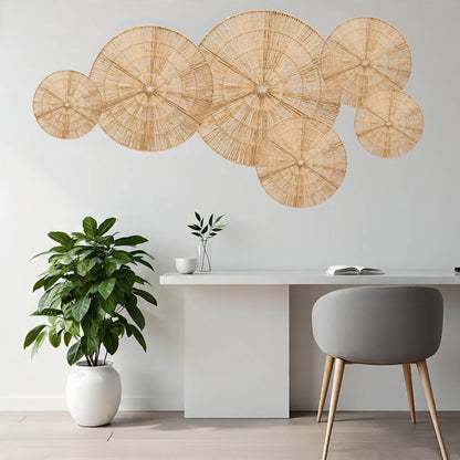 Laquedecraft Boho Wicker Rattan Plate Basket Set For Décor Hanging Wall (Classic, Natural, Set of 6)