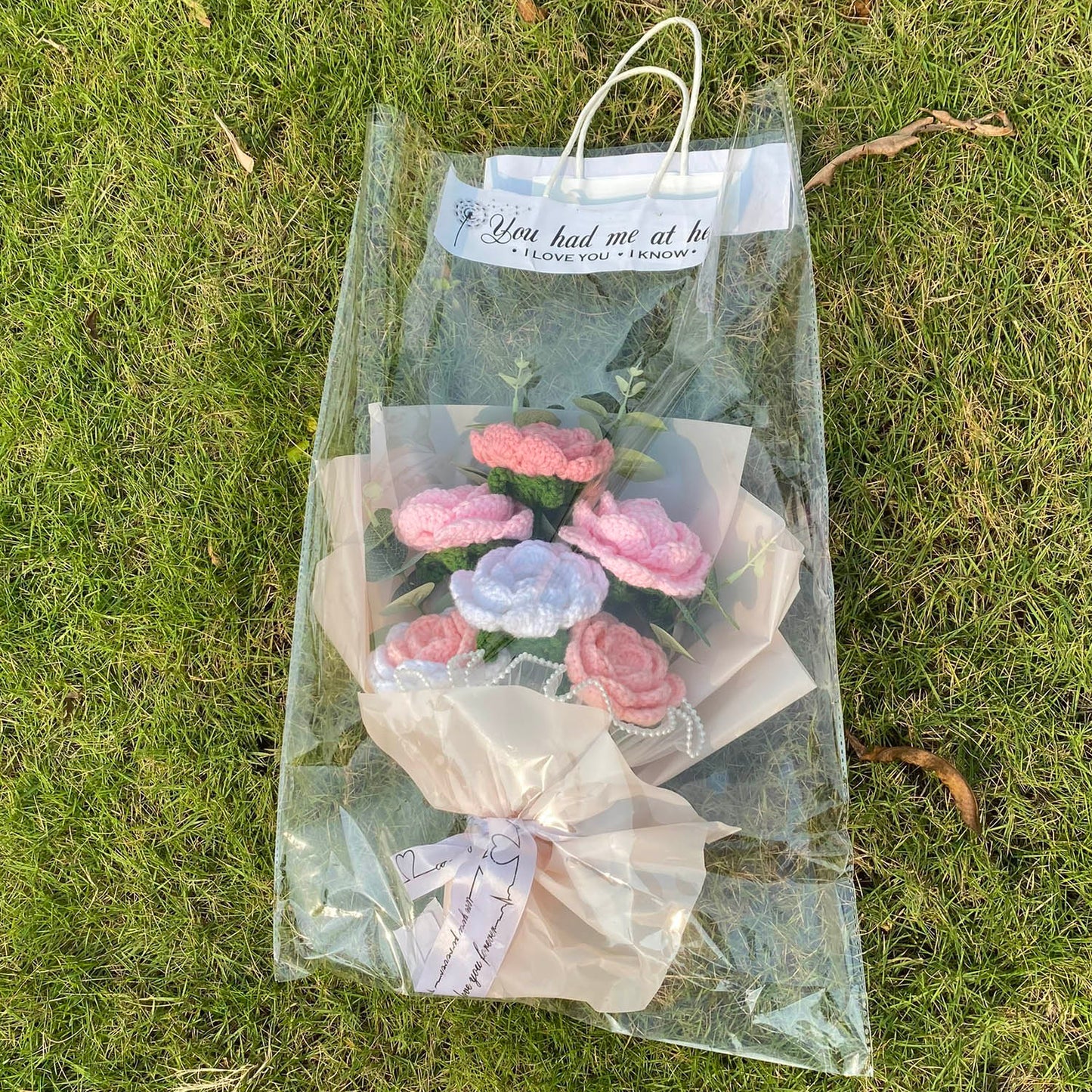 Completed Crochet Flowers Bouquet, Handmade Knitted Bouquet, Crochet Artificial Flowers for Mother's Day Birthday, Wedding Home Decor, Gifts for Mom (Rose)