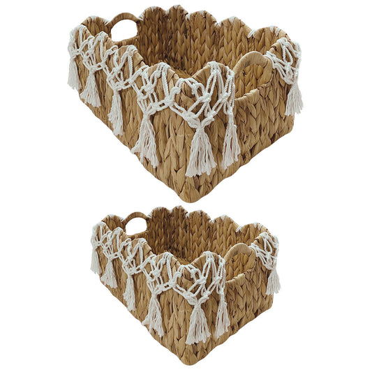 LAQUEDECRAFT Wavy Edges Water Hyacinth Storage Baskets (Set of 2)