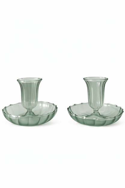 Set of Fluted Candle Holders – Green