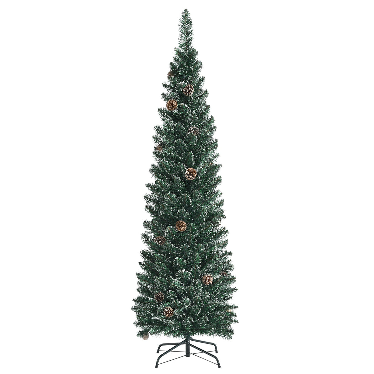 Snowy Artificial Pencil Christmas Tree with Pine Cones