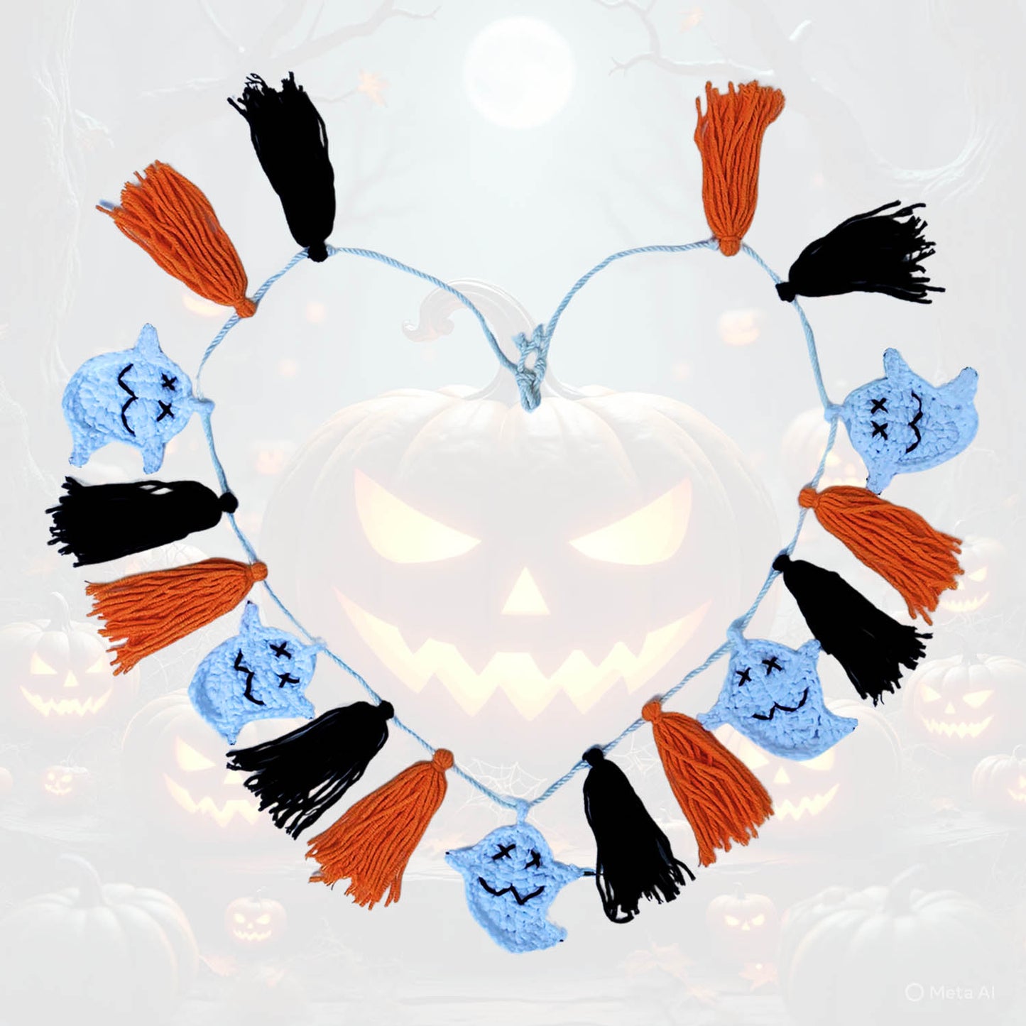 Halloween Ghost Garland with Tassels (Orange Halloween)