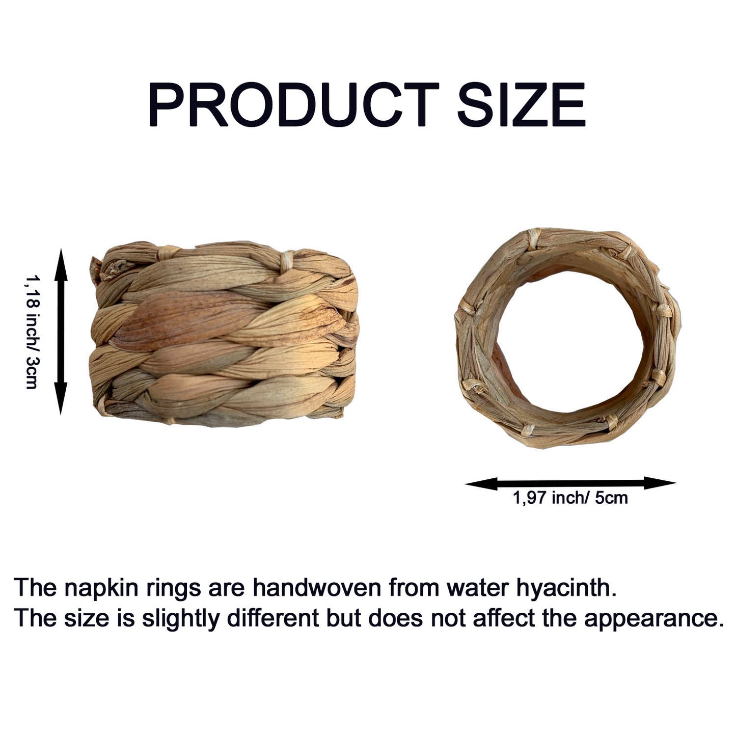 Set 6 Woven Water Hyacinth Napkin Rings | Rustic Boho Wicker Napkin Holders | Natural Farmhouse Rattan Napkin Ring for Christmas, Thanksgiving Dining Table, Wedding Party