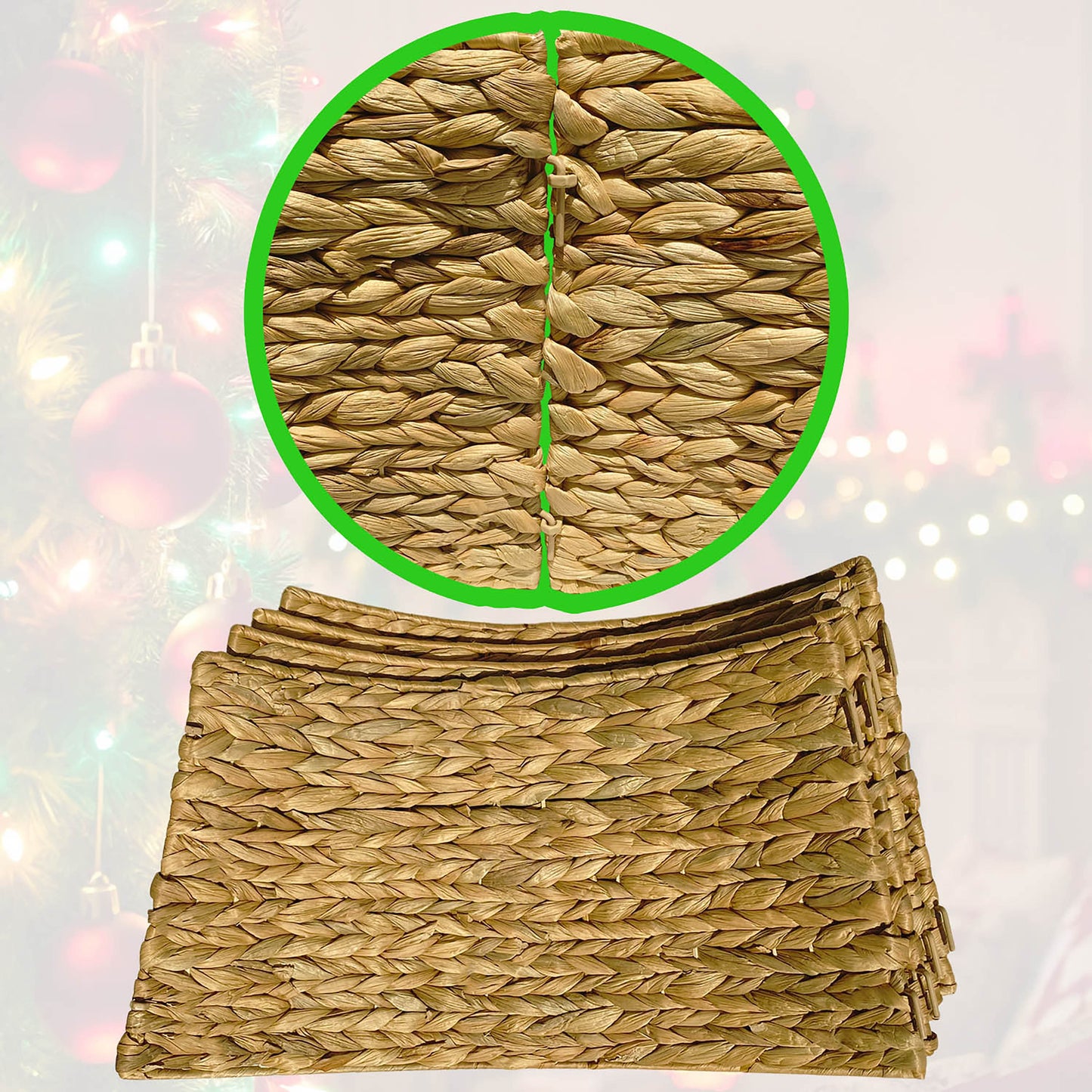 Handwoven Christmas Tree Collar – Natural Water Hyacinth Rattan Ring