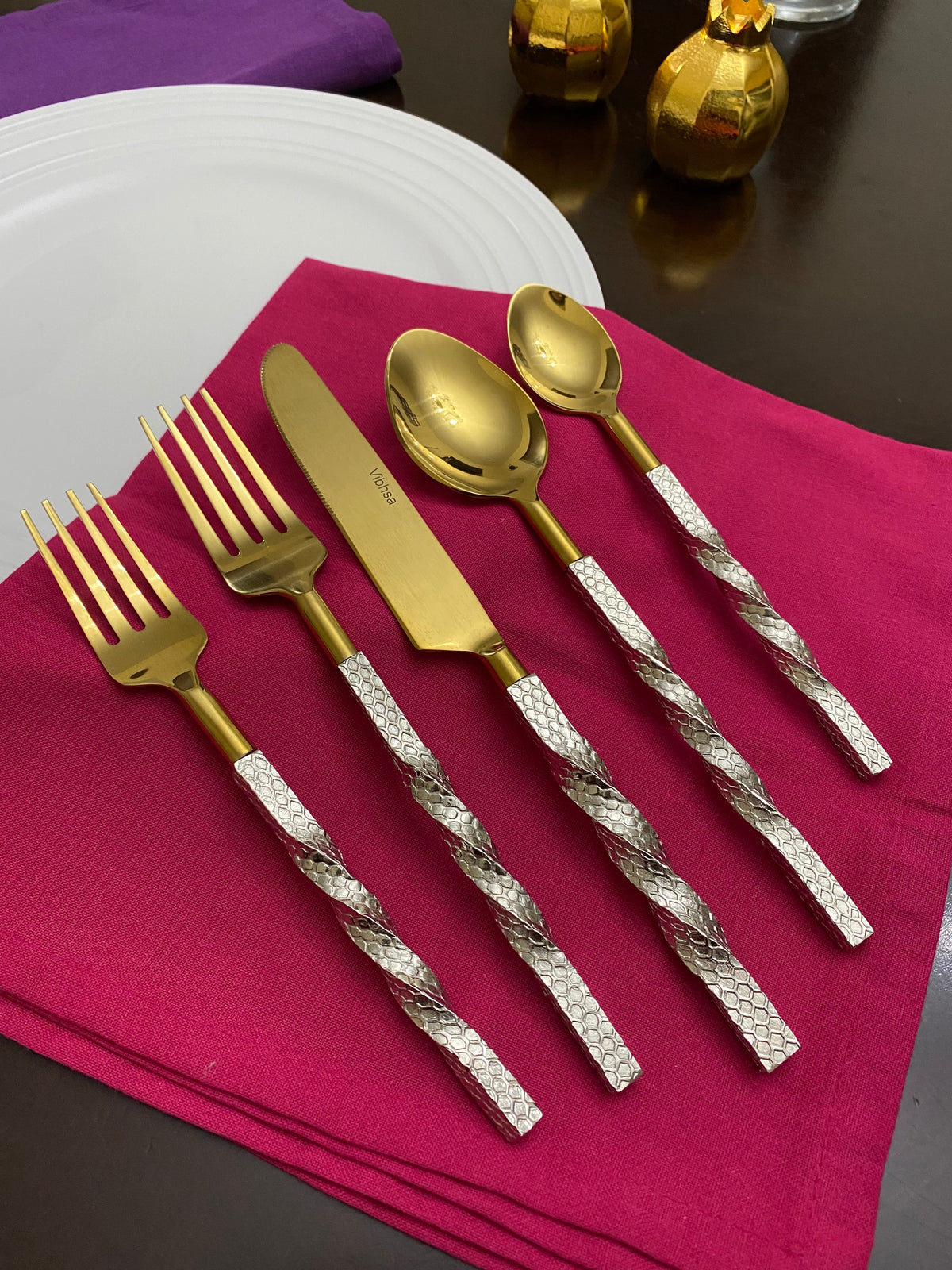 Vibhsa Gold Stainless Steel Flatware Set of 20 Pieces