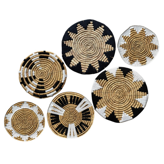 Laquedecraft Boho Wicker Rattan Plate Basket Set For Décor Hanging Wall (Set of 6)