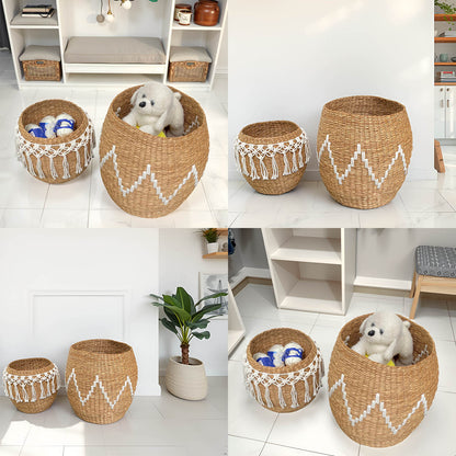 Baskets Large Handwoven Storage Basket with Decorative Pattern (Set of 2 Seagrass Macrame)