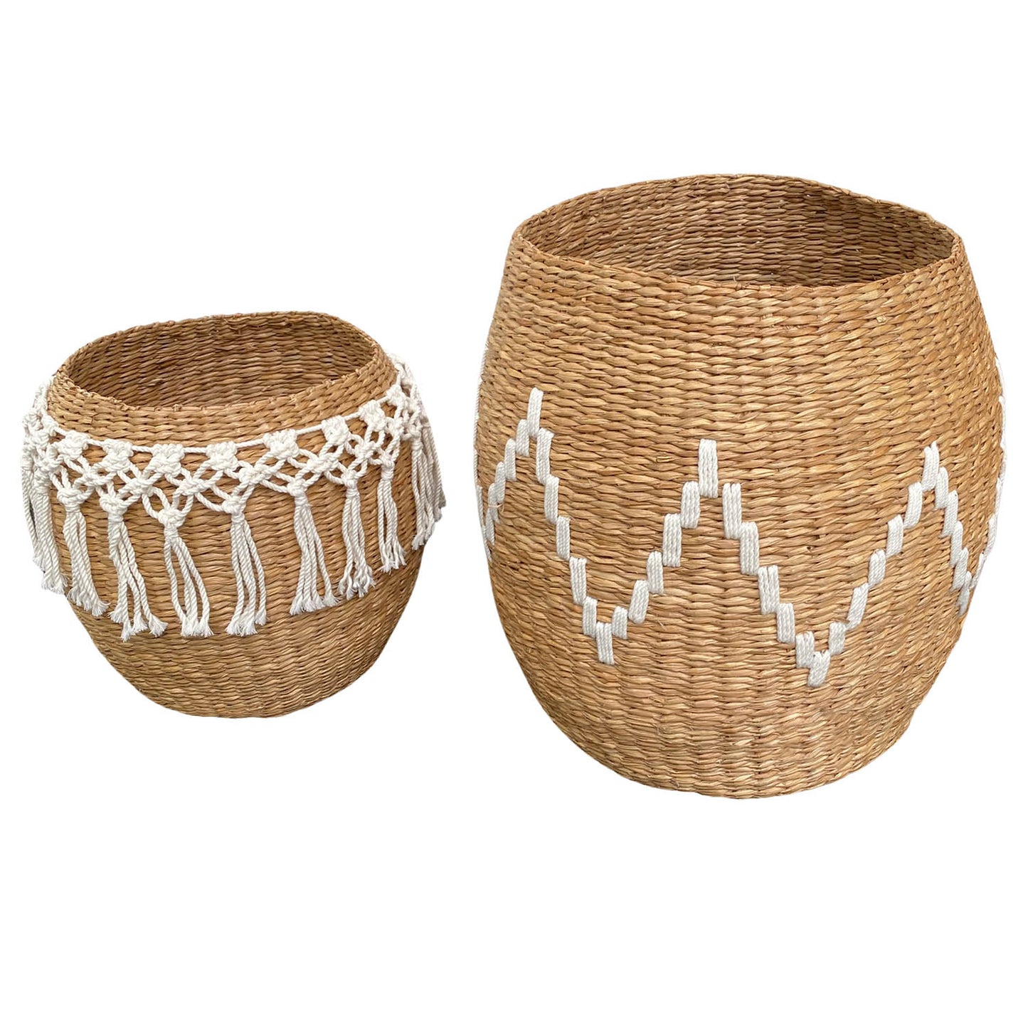 Baskets Large Handwoven Storage Basket with Decorative Pattern (Set of 2 Seagrass Macrame)