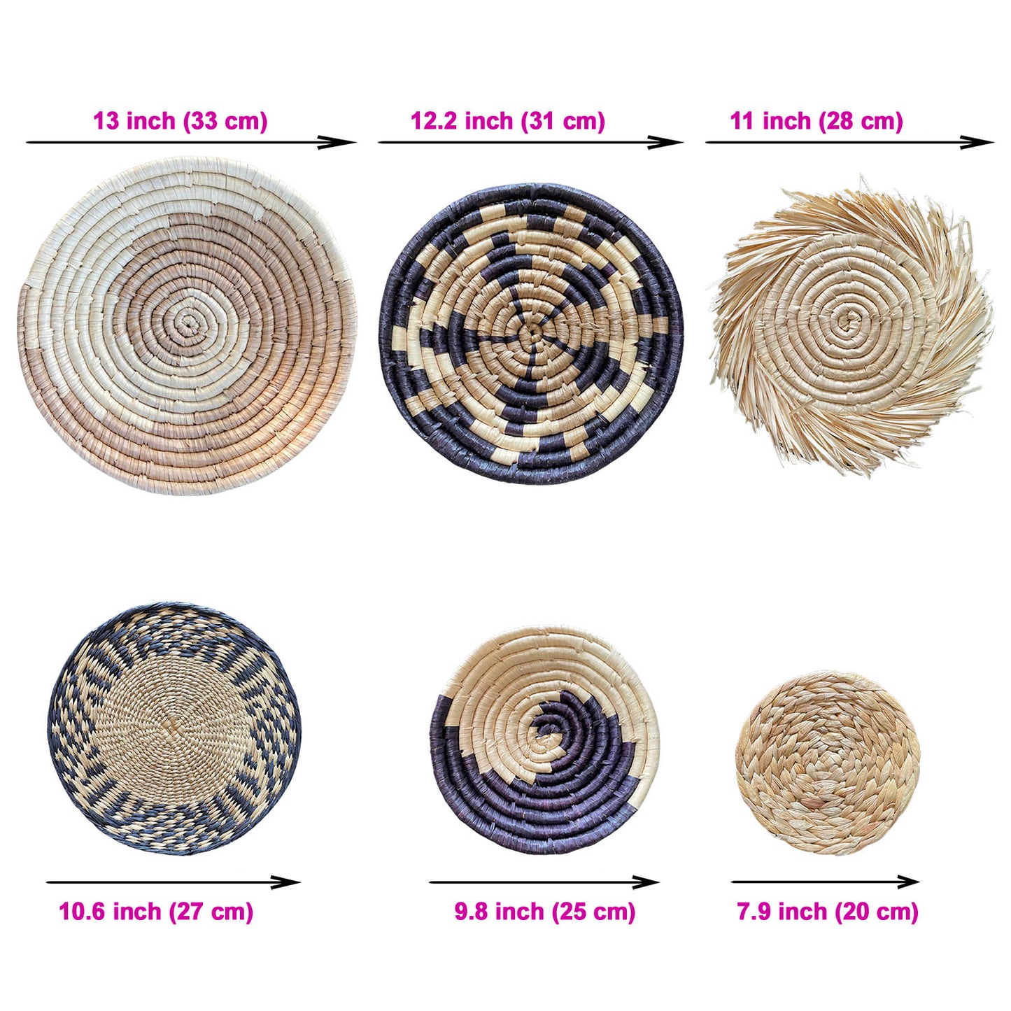 Laquedecraft Boho Round Handmade Wall Basket Decor (Bohemian, 6)